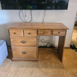 Vintage Wood Writing Desk with Drawers