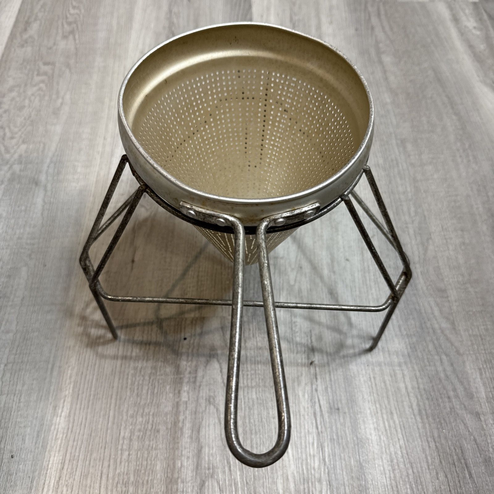 Vintage Aluminum Cone Sieve Strainer with Stand Jelly Juicing Canning Strainer