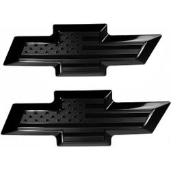 NEW! 2 piece Front & Tailgate Bowtie Black American Flag Emblem Overlay Metal Emblem for (2016-2019 Chevy Silverado 1500, Black)