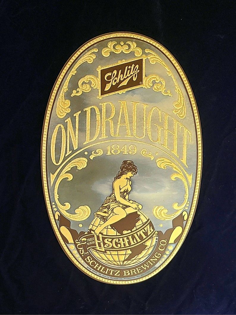 RARE Vintage SCHLITZ GOLDEN GIRL Beer Mirrored Oval Bar Sign for