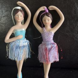 Bisque Porcelain Ballerina Hanging Figurines Pair 2.