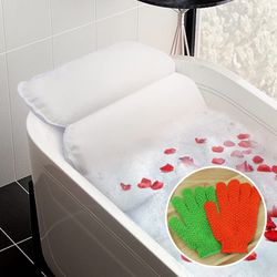 Spa Bath Pillow, Thick Bathtub Pillow Suitable for Shoulder and Neck Support,15.3x12.2 Inches (About 39x31cm) 7 Suction Cup Headrests, with gift Exfol
