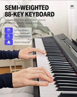 Donner DEP-10 Digital Piano 88 Key Semi-Weighted, Full-Size Electric Piano Portable Keyboard for Beginners, with Sustain Pedal, Power Supply