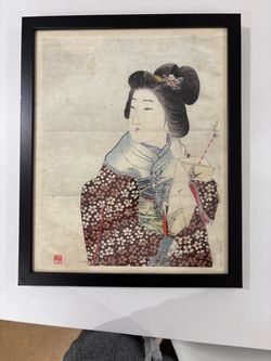 Framed Japanese Woodblock Print Woman in Kimono