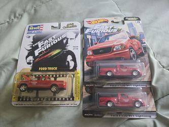 3x The Fast and the Furious Ford F-150 Lightning 1:64 Hot Wheels Revell Die-Cast