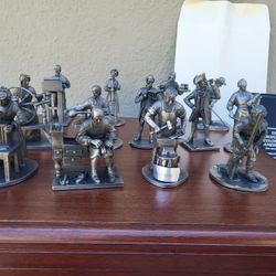 13 Franklin Mint Fine Pewter Colonial America Figurines W/ Wooden Display Case