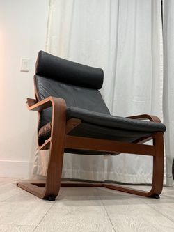 IKEA Poäng Chair with Black Leather Cushion