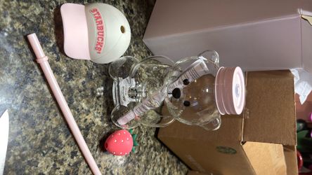 Starbucks Bearista Strawberry Pink Glass Cup
