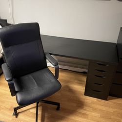 Complete IKEA Desk + ALEX Drawers + Chair – Black