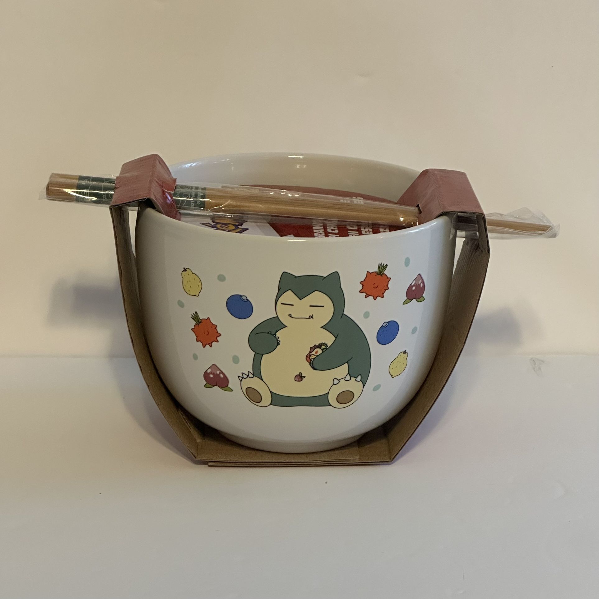 Pokemon Snorlax Eating Ceramic Ramen Noodle Rice Bowl with Chopsticks 20 Ounces