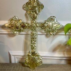 Beautiful Glass Cross with gold-colored highlights, 13”H Art Decor….(#17)