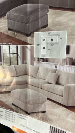 New farmhouse ivory beige farmhouse bright and beautiful with free ottoman!