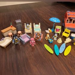 Disney Bluey Figurine Toy Bundle – 35 Pieces w/ Beach House & Car | Kids Playset