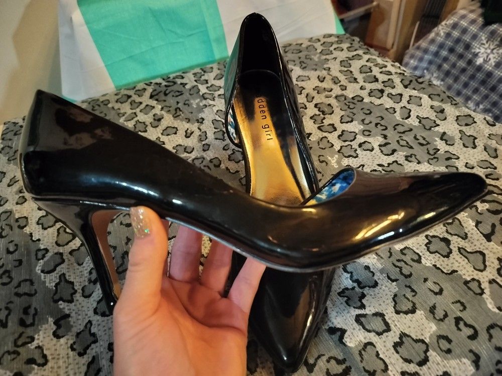 Madden Girl Shiny Black Cone Heels, Size 11M