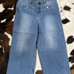 Michael Kors Women's Selma Crop Wide Leg High Rise Jeans Size 14