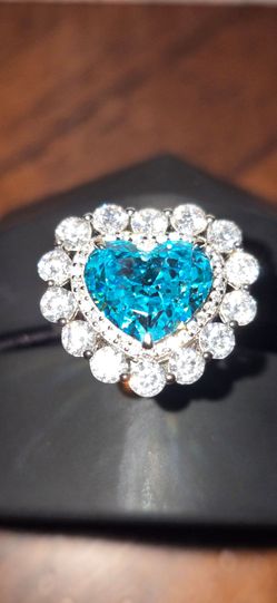 925 Sterling Silver Sea Blue Heart Ring