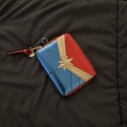 Loungefly × Marvel Captain Marvel Metallic Logo Zip Around Purse Wallet.