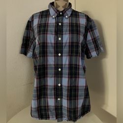St. John's Bay Comfort Flex No Tuck Button-Down Preppy Plaid Shirt Men LG Multi