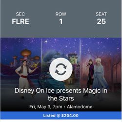 2 Front Row Disney on ice Tickets