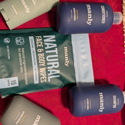 Manly set  -  Face and body wipes, body wash,  shampoo, conditioner and  deodorant