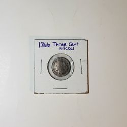 1866 Three 3 Cent Nickel Coin