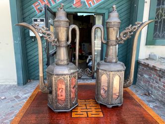 2 Vintage Chinese Pewter Wine Servers