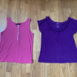 2 Women’s Tops Sz M , Purple Banana Republic, OHI Pink Sleeveless, Good , Clean
