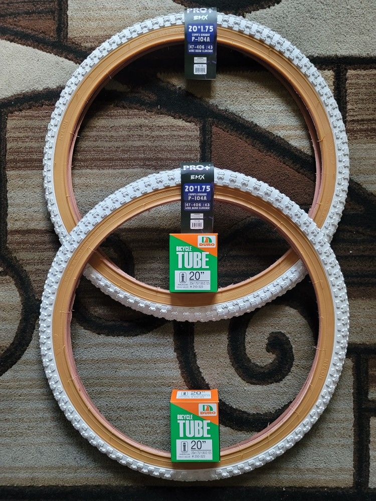 NEW Bicycle Bmx Bike Tires 20" White Gumwall Knobby Pattern
