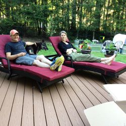 TWO DELUXE OUTDOOR CHAISE LOUNGES WITH THICK CUSHIONS!