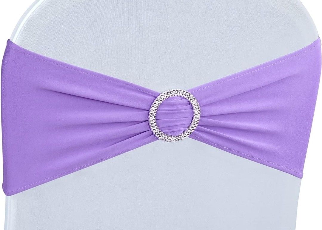 5 Pcs 14"x5" Stretch Chair Sashes Bows Chair Bands Sash with Buckle Light Purple