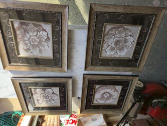 Set of 4 Framed Floral Wall Art Prints – 15" x 15"