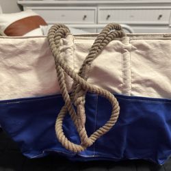 NATURAL & BLUE WAXED COTTON CANVAS DOG TOTE