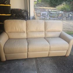 Cream Reclining Leather Couch