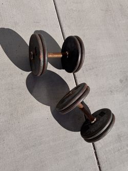 Two Dumbbells With Eight  10 Pound Plates Iron 