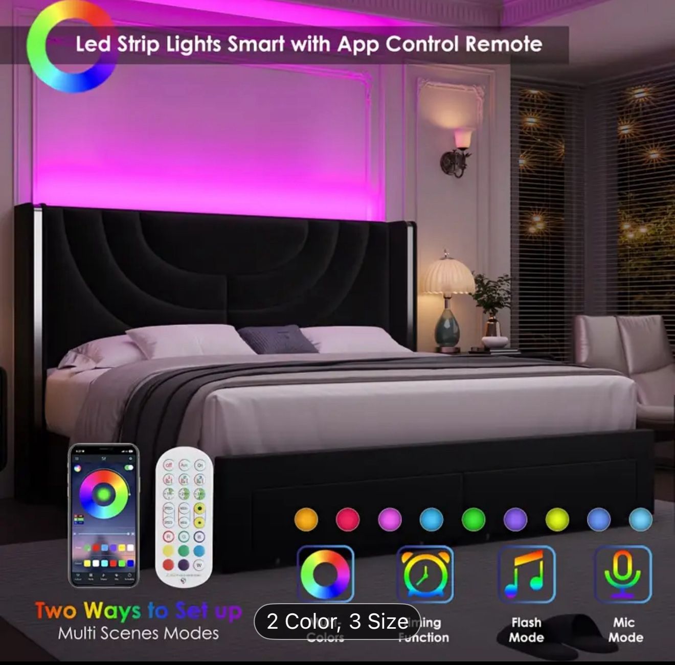 New Queen Bed With Storage And Led