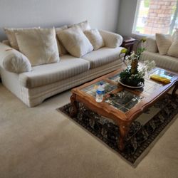 Couch & Recliner With Coffee Table