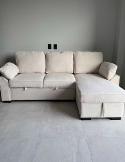 Cream Fabric Sectional Sofa with Chaise