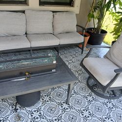 3 Piece Patio Set And Mini Bluetooth Fire Pit