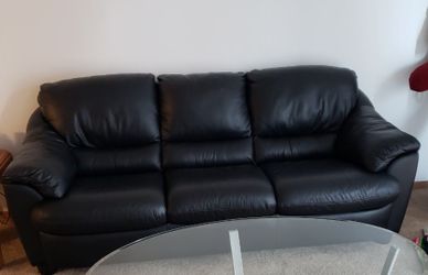 Black Leather 3-Seat Sofa