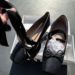 Women’s Black Satin Ballet Flats Size 9
