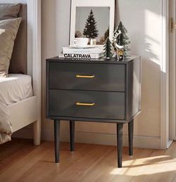 ASSEMBLED!Semiocthome Nightstand with 2 Drawers, Bedside Table for Bedroom, End Tables for Living Room, Black