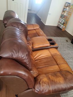 Leather Recliner couch with cup holders