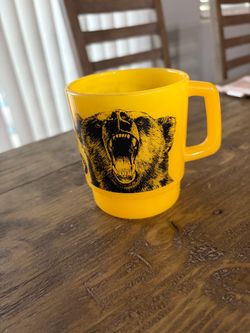 Hokkaido Ezo Brown Bear Warning Yellow Mug - souvenir acrylic cup from Japan