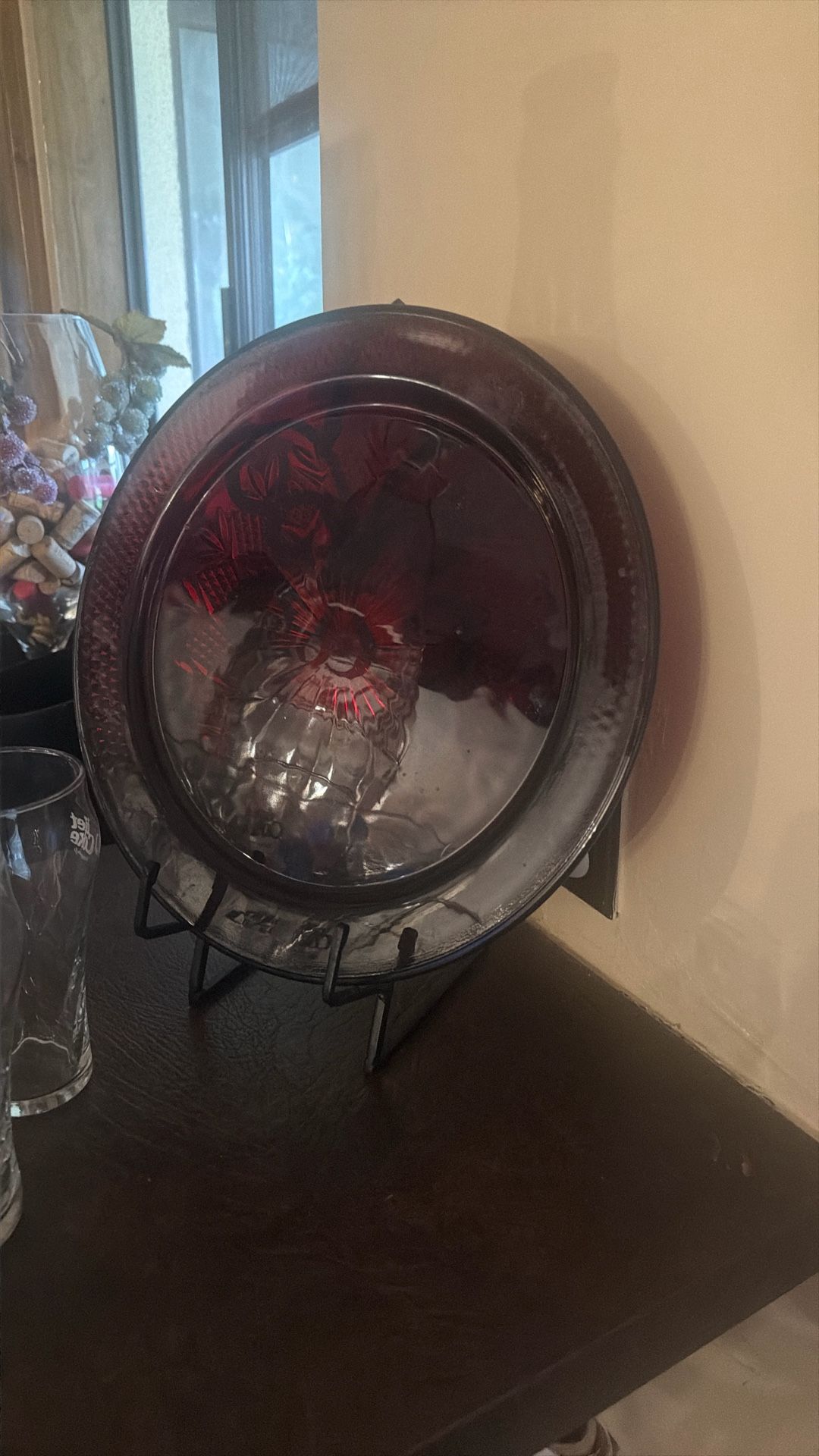 Beautiful Decoration Plate Red Color Glass $15