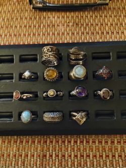 Sterling Silver 925 Signed Ring Collection 13 Heavy Sterling Ring Stones Gems