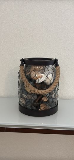 Round glass nautical fisherman net bronze wire lantern with rope handle