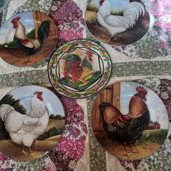 5 Very Nice Rooster Collection Plates 