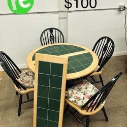 Green Round Kitchen Table With 4 Chairs And Leave