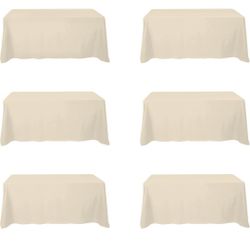 BRILLMAX 6 Pack Beige Tablecloths for 6 Foot Rectangle Tables 90 x 132 Inch - 6ft Rectangular Bulk Linen Polyester Fabric Washable Long for Wedding Re