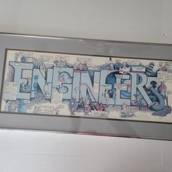 1984 Engineers Cartoon Vintage Art Print By Peter Professionally Framed 30.25"x14.25"